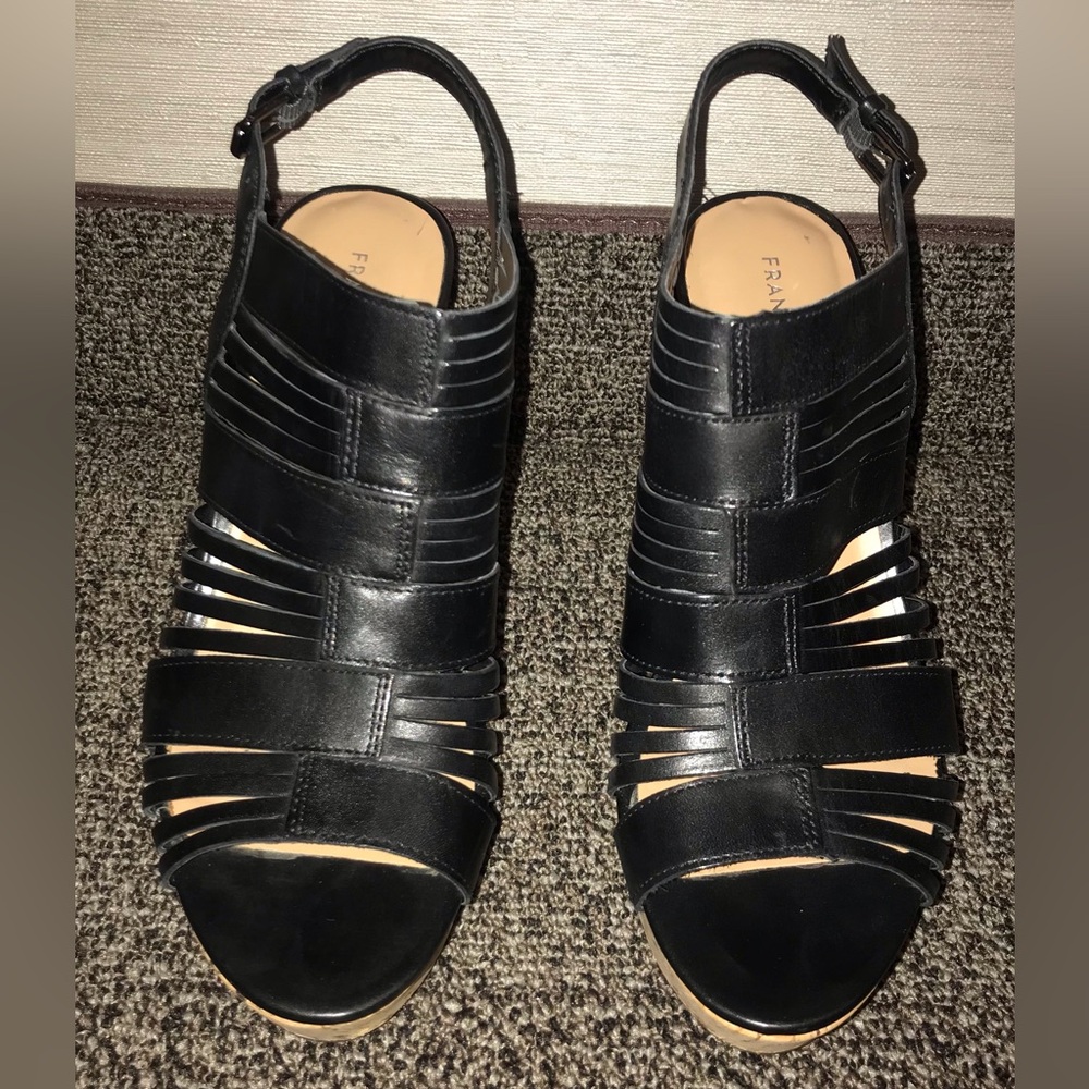 Franco Sarto " Sharp " Wedge Sandals. Black. Size 9.5  New